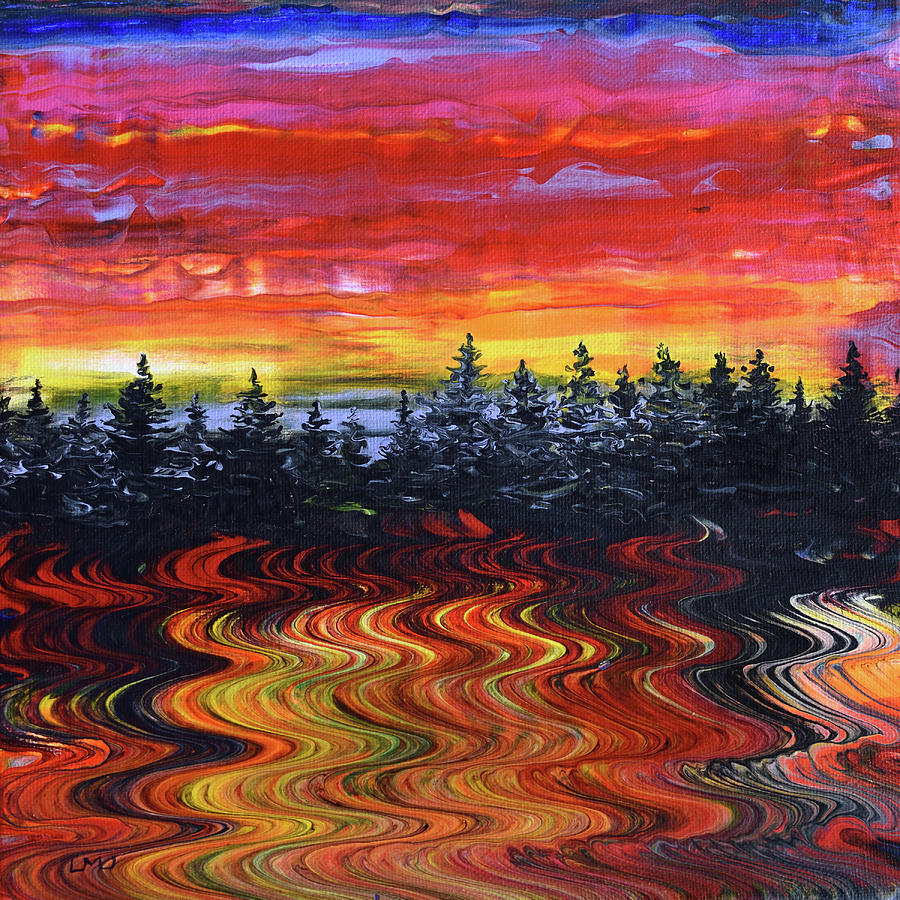 Fiery Pacific Northwest Sunset Painting by Laura Iverson