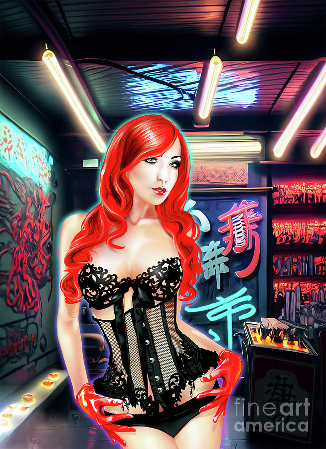 Fiery red - pinup Digital Art by Brian Gibbs