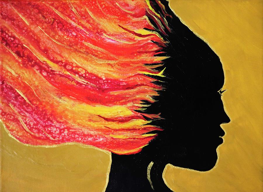Fiery Redhead Silhouette Painting by Joyce Dickens