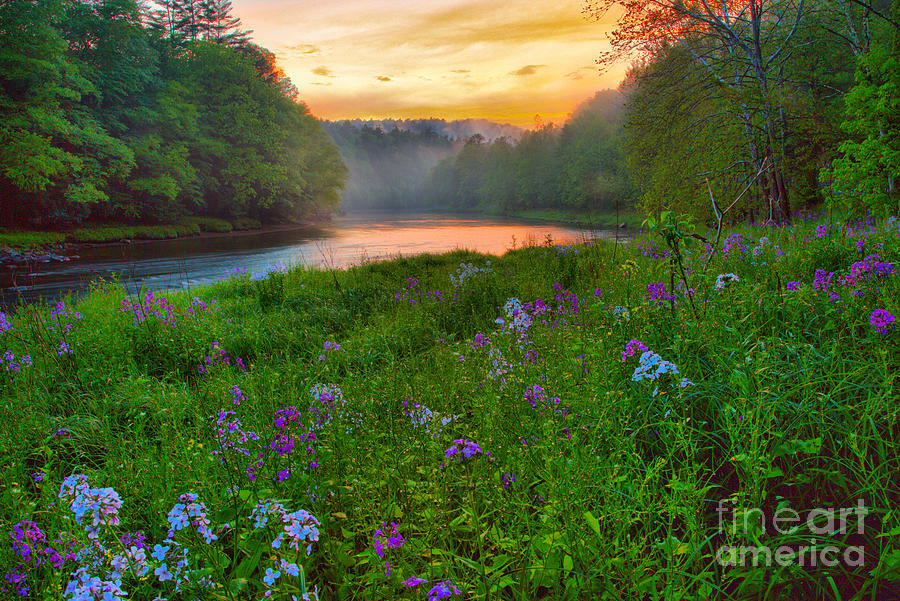 Fiery Spring Skies Over The Clarion River Photograph by Adam Jewell