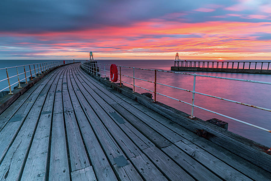 Fiery Sunrise at Whitby Pier, Yorkshire, UK Photograph by Lewis Gabell ...