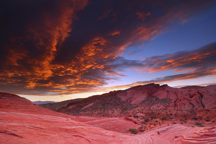 Fiery sunrise from Fire Mesa at Valley of Fire State Park in Nevada Photograph by Jetson Nguyen