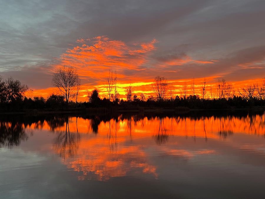 Fiery Sunrise Reflections 2  Photograph by Christy Pooschke