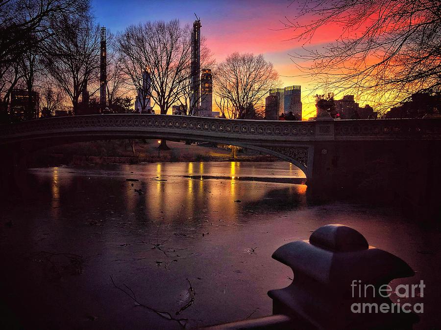 Fiery Sunset - Bow Bridge New York Photograph by Miriam Danar