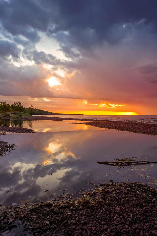 Fiery Sunset on Lake Superior Photograph by Susan Rydberg