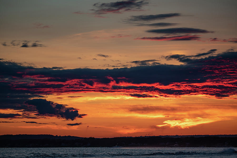 Fiery Sunset on Narragansett Bay Photograph by Denise Kopko