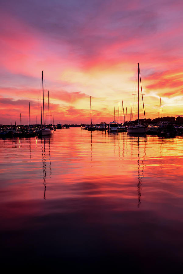 Fiery sunset over Lake Norman Photograph by Serge Skiba