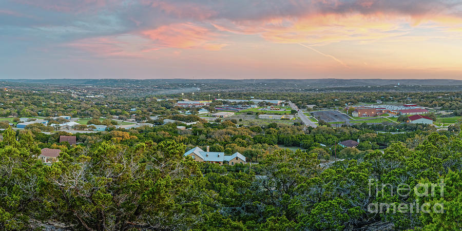 Fiery Sunset over Wimberley and Blanco River Valley - Hays County Texas Hill Country Photograph by Silvio Ligutti