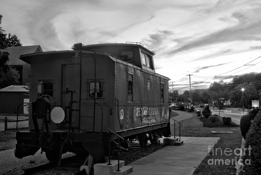Fiery Swirls Over The Export, PA Caboose Black And White Photograph by Adam Jewell