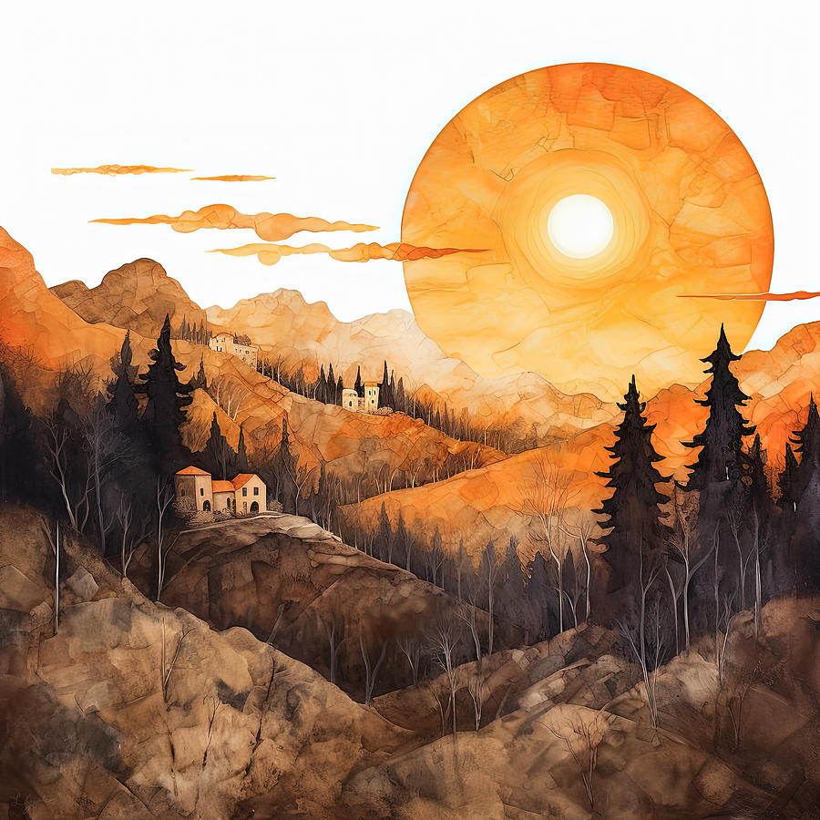 Fiery Tuscan Sun Painting by Lourry Legarde