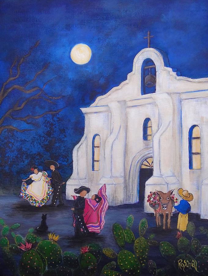 Fiesta at San Elizario Chapel Painting by Roseanne Schellenberger