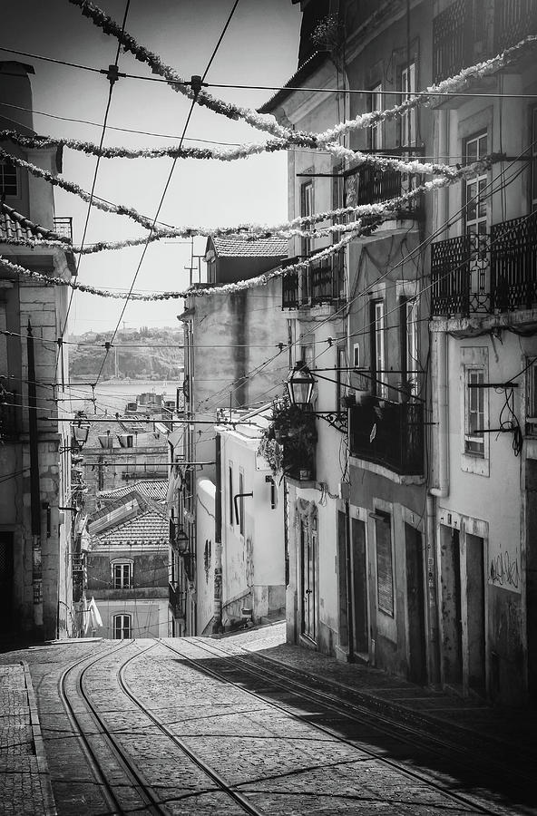 Architecture Photograph - Fiesta Time Bairro Alto Lisbon Portugal Black and White by Carol Japp