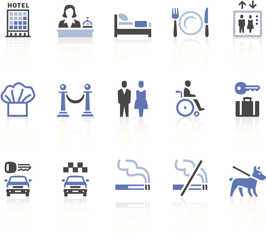 Fifteen graphic illustrations of various hotel icons Drawing by Steppeua