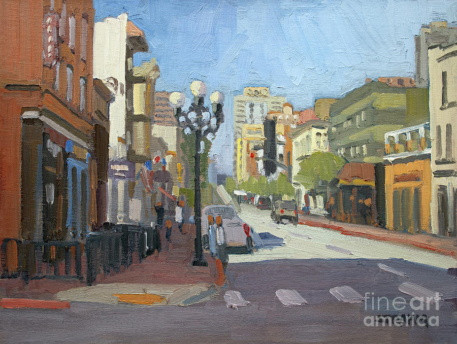 Fifth and Island - Gaslamp Quarter, Downtown, San Diego, California Painting by Paul Strahm