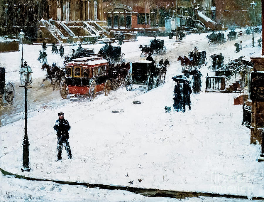 Fifth Avenue in Winter by Childe Hassam 1890 Painting by Childe Hassam