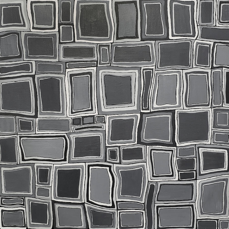 FIFTY SHADES OF GREY Abstract Squares Gray Black White Grey Cubism Painting by Lynnie Lang