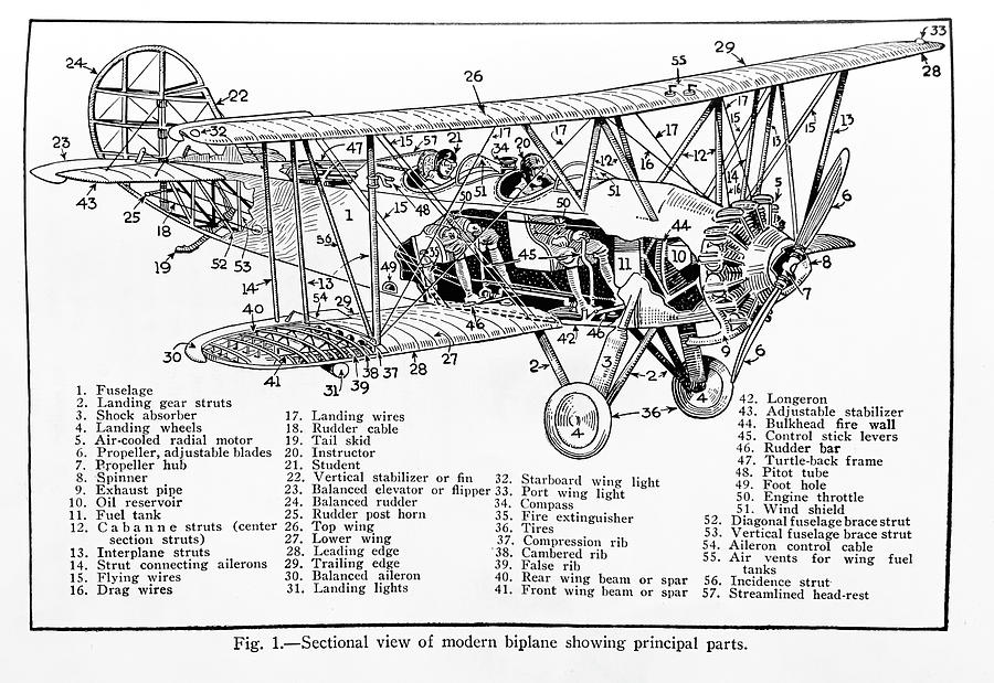 Fig 1. Sectional View of a Modern Biplane - 1929 Digital Art by Matt ...