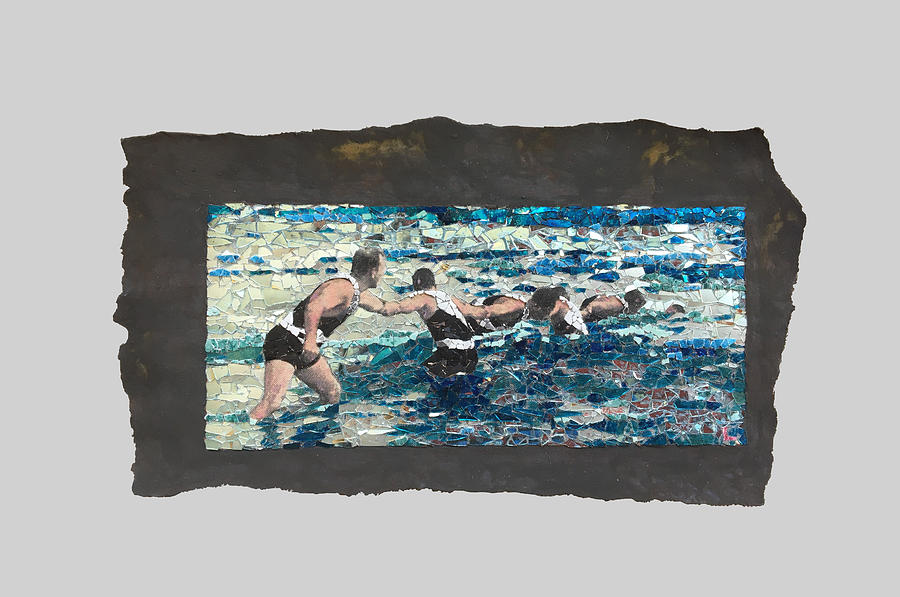 Fig. 121. The human chain employed in surf. Mixed Media by Matthew Lazure