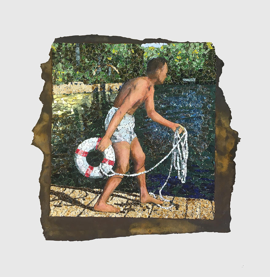 Fig. 45. Correct position for throwing ring buoy. Mixed Media by Matthew Lazure