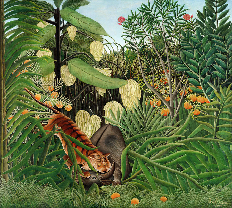 Fight Between A Tiger And A Buffalo By Henri Rousseau Painting