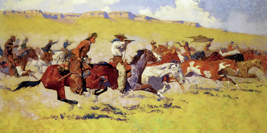 Frederic Remington Painting - Fight for the Stolen Herd by Frederic Remington