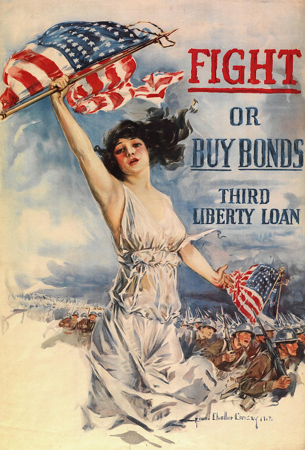 Flag Painting - Fight or buy bonds, Third Liberty Loan, 1917 by Howard Chandler Christy