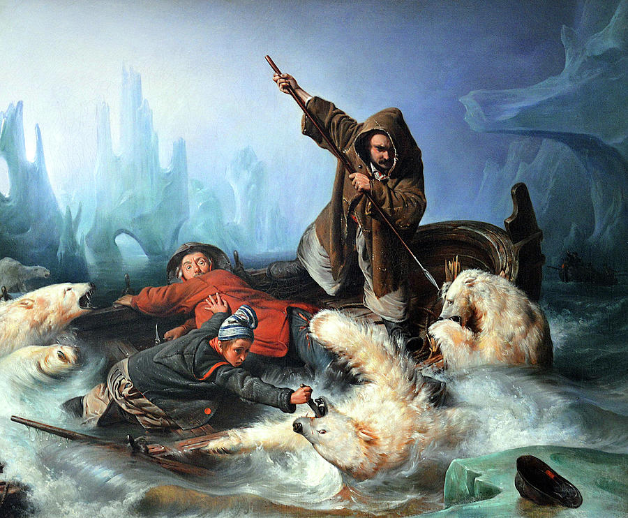 Fight With Polar Bears Painting