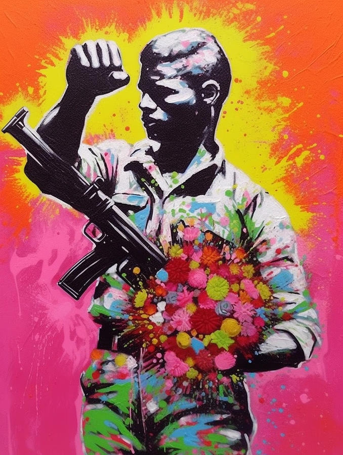 Fighter  Activist  Flowers  Peace  Neon  Colors  By Asar Studios Painting
