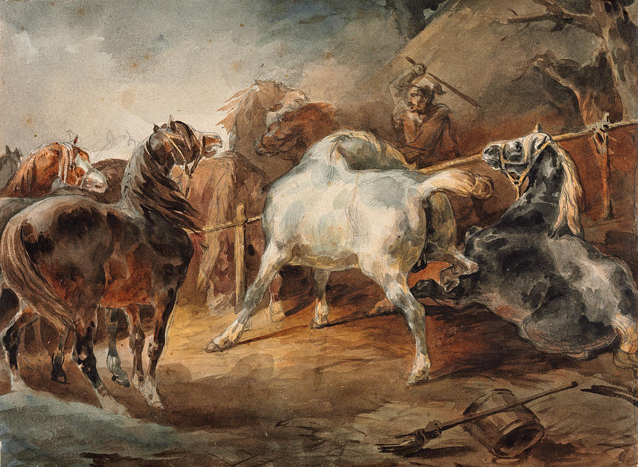 Fighting Horses Drawing by Theodore Gericault