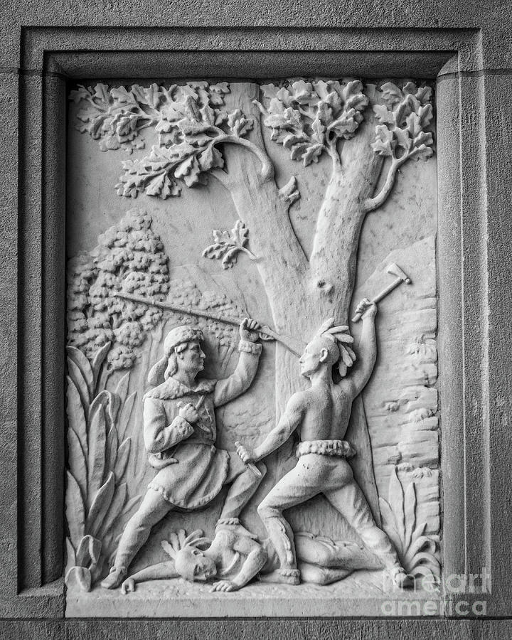 Fighting Indians - Marble Panel - Daniel Boone Grave - Kentucky Photograph by Gary Whitton