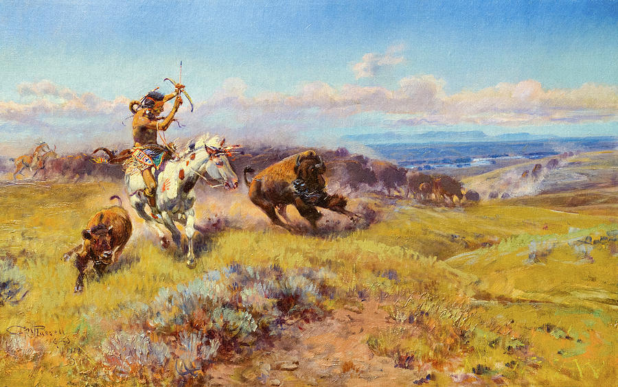 Charles Marion Russell Painting - Fighting Meat aka Horse and the Hunter by Charles Marion Russell