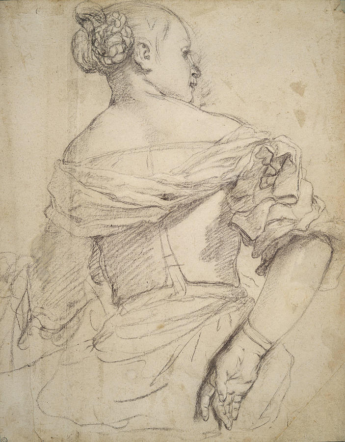 Veronese Painting - Figure of a Woman Seated with her Back Turned  Study for the Eritrean Sybil   by Paolo Caliari  called Veronese