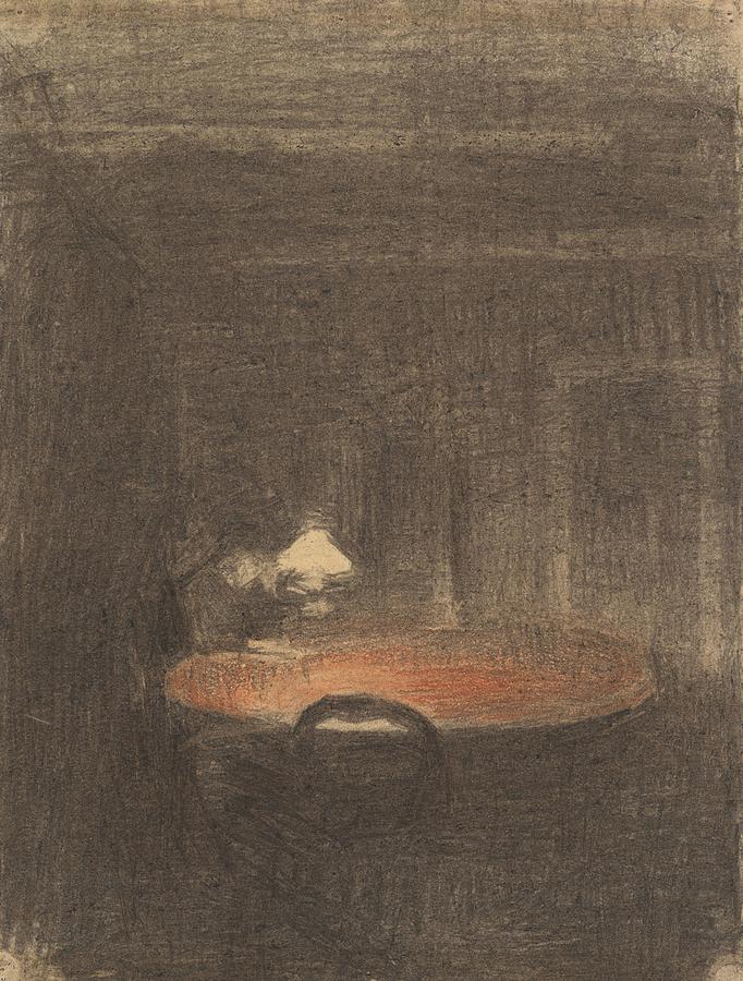 Figure Reading At A Table In An Interior At Night Ca. 1891 Vilhelm 