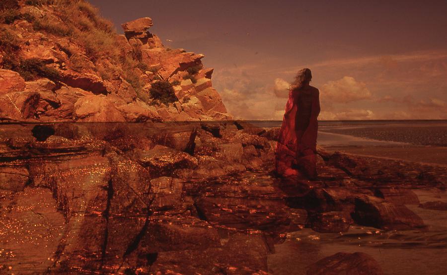 Fantasy Photograph - Figure with cloak, cliff in Normandy by Maurizio Massaroni Ferrante