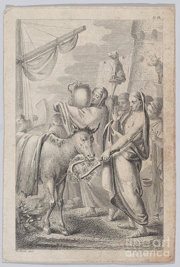 Figures at right near a ship, some holding up animals over their heads, a horse at left Painting by Shop Ability