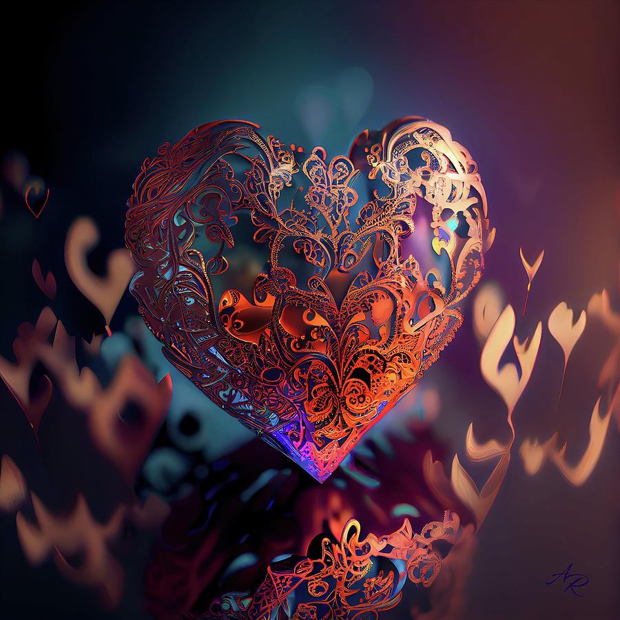 Filigree 3D Heart Digital Art by Adrian Reich