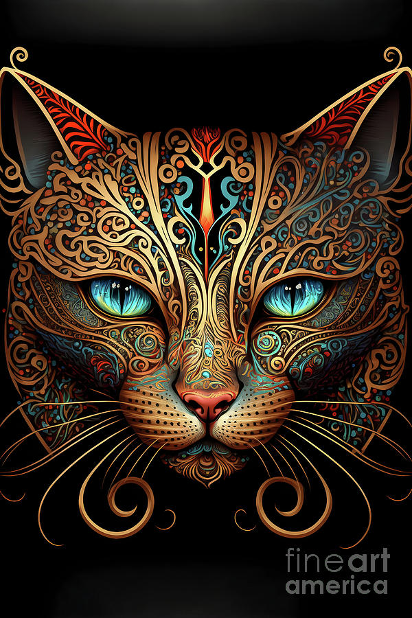 Fantasy Digital Art - Filigree Art Cat by Peter Awax