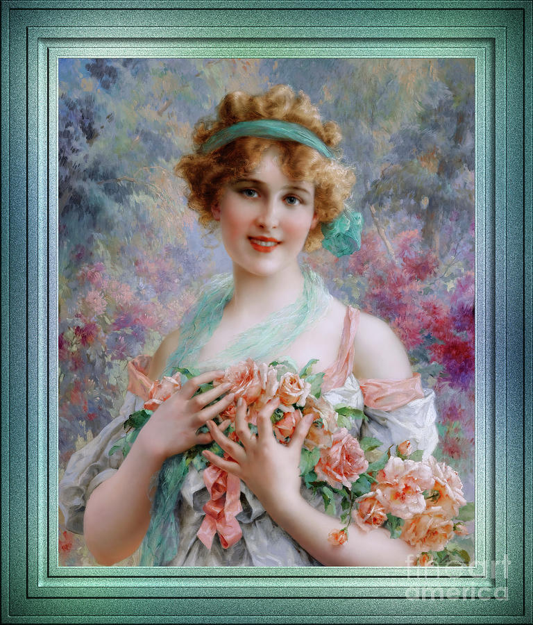 Fille Aux Roses by Emile Vernon Remastered Xzendor7 Vintage Old Masters Reproductions Painting by Xzendor7