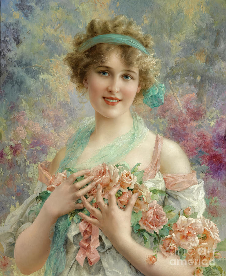 Fille Aux Roses by Emile Vervon Painting by Tina LeCour