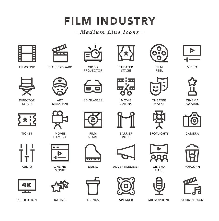 Film industry - Medium Line Icons Drawing by TongSur