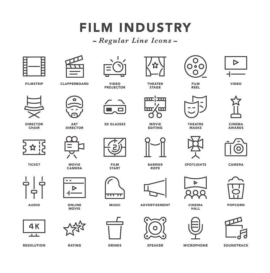 Film industry - Regular Line Icons Drawing by TongSur