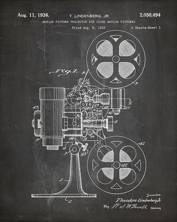 Film Projector Patent Cinema Art Black Poster Painting by Faye Dominic ...