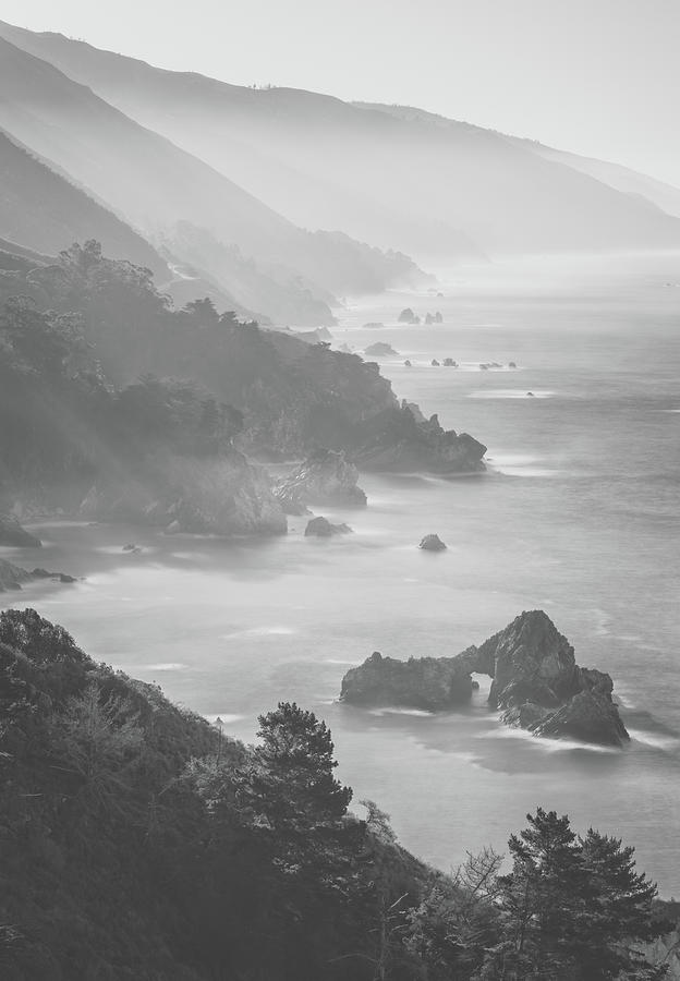 Black And White Photograph - Filtered Light Along Big Sur by Darren White