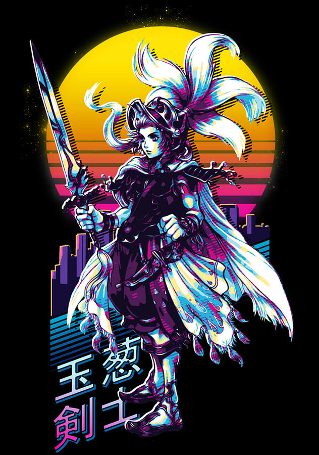 Final Fantasy III 3 Onion Knight Retrowave Digital Art by Gene Bradford