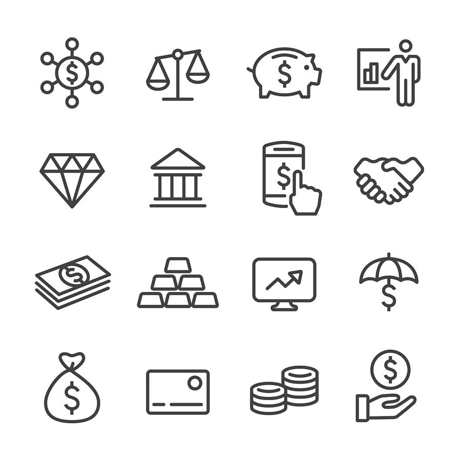 Finance and Investment Icons - Line Series Drawing by -victor-