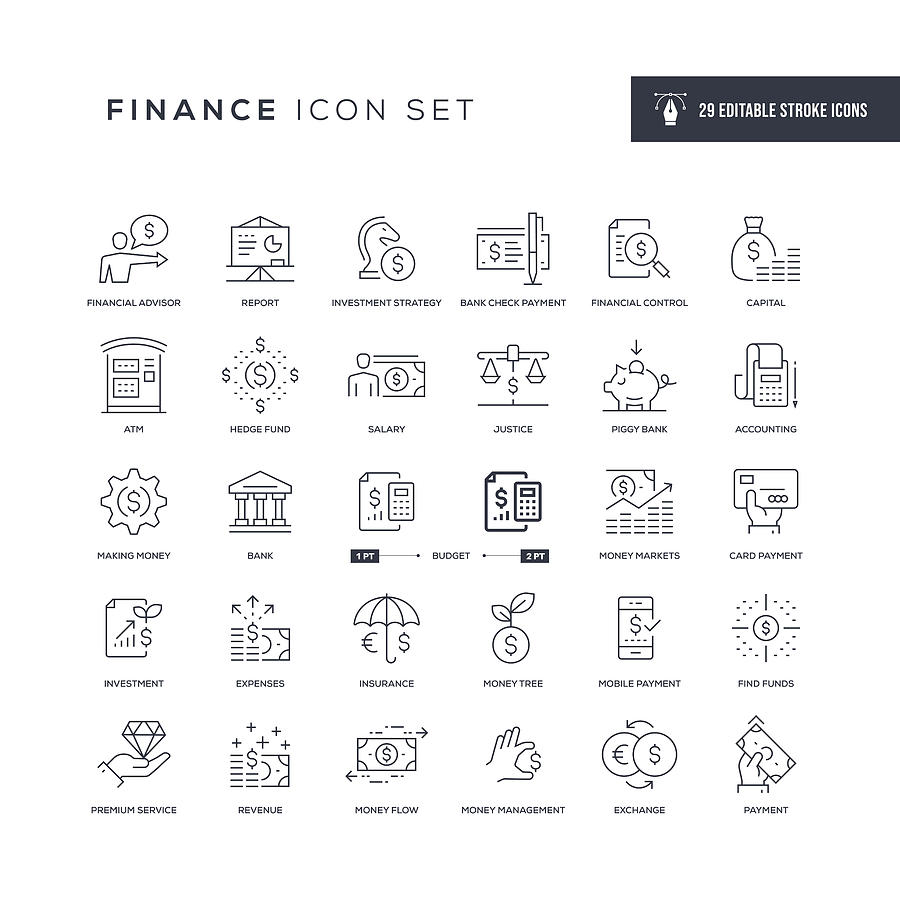 Finance Editable Stroke Line Icons Drawing by Enis Aksoy