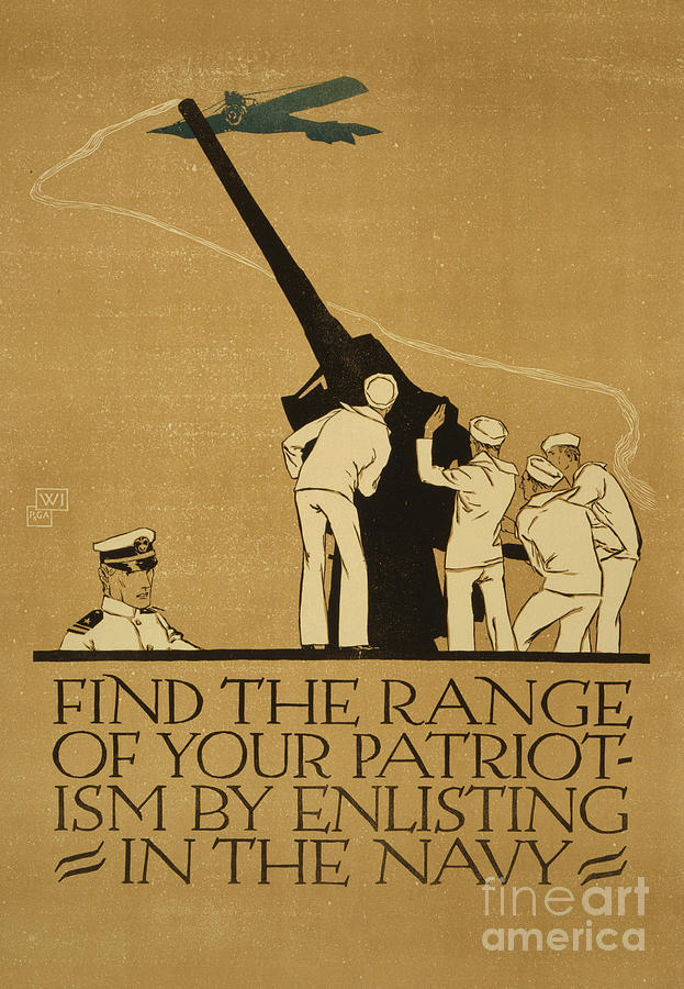 Find the range of your patriotism by enlisting in the Navy, 1918 Painting by Vojtech Preissig