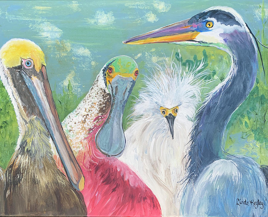 Fine Feathered Quartet Painting by Linda Kegley