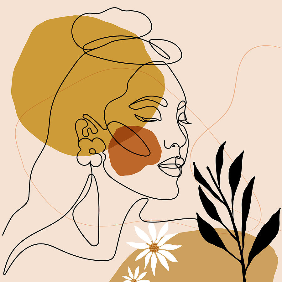 Set of abstract fashion woman in elegant line art style, Hand drawn shapes  and leaves background 4/4 Art Print by Mounir Khalfouf - Fine Art America