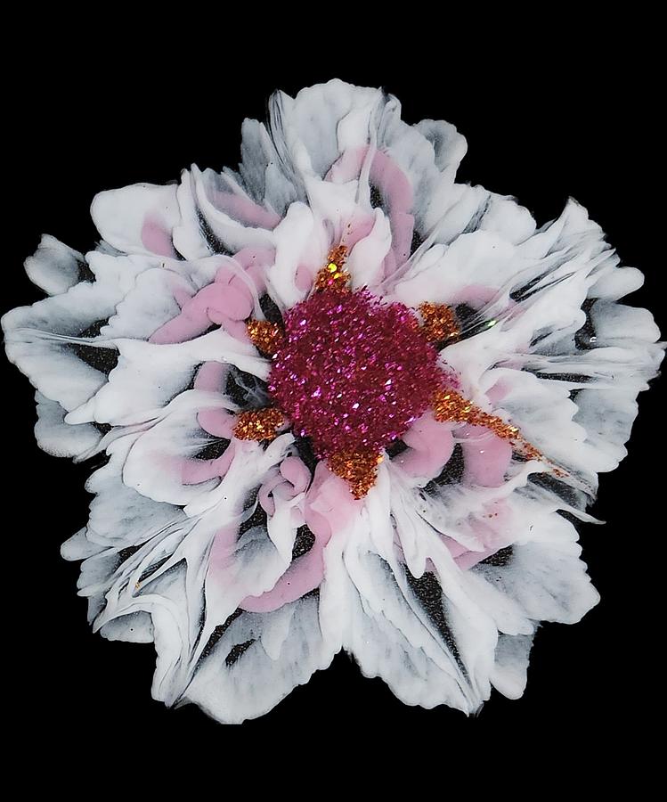 Rose Mixed Media - Fineart white resin rose on black  by Angela Whitehouse
